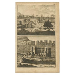 Antique Print of Cairo and Joseph's Well in Egypt, 1698