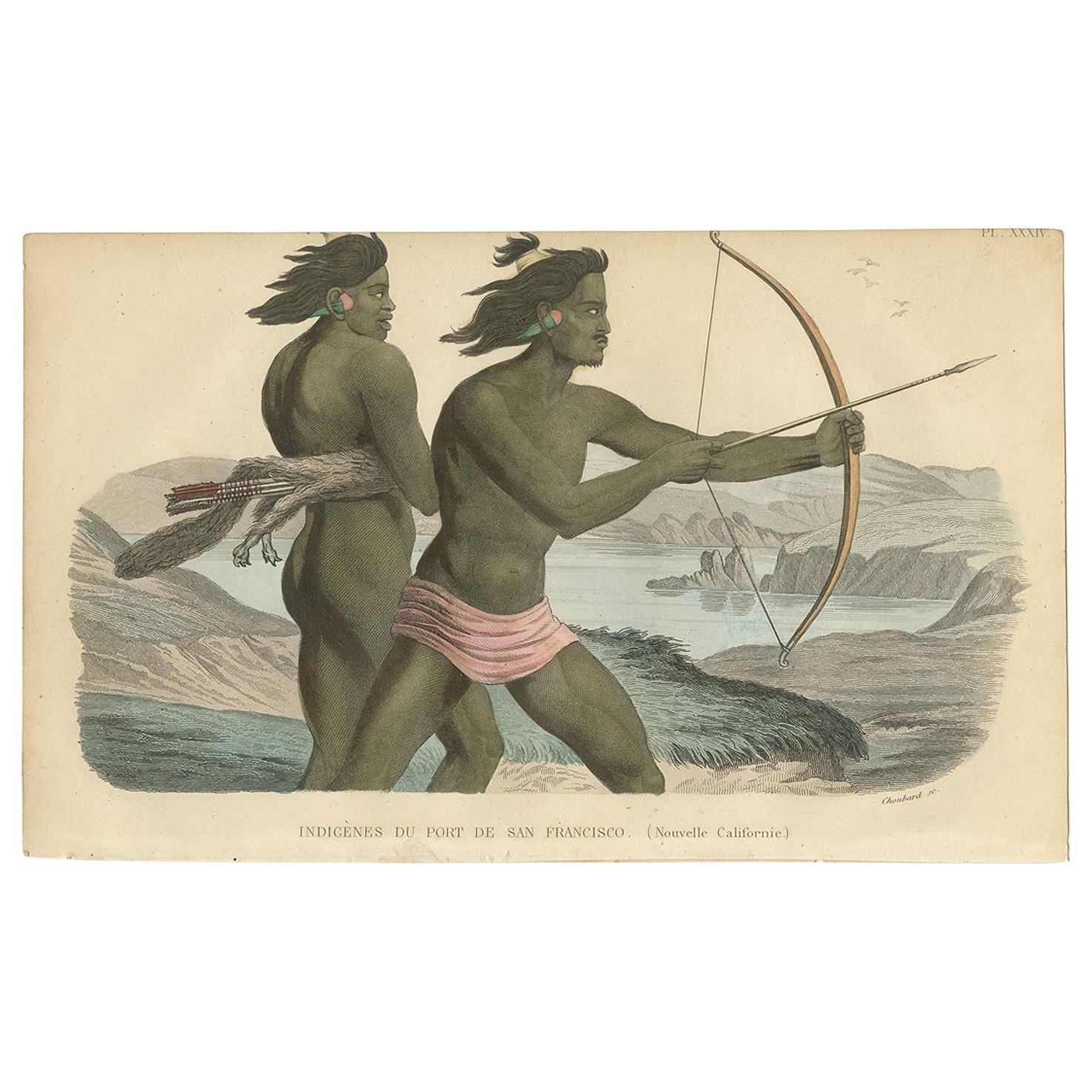 Antique Print of California Indians by Prichard '1843' For Sale