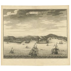 Antique Print of Cananore 
India
 with Ships by Valentijn, 1726