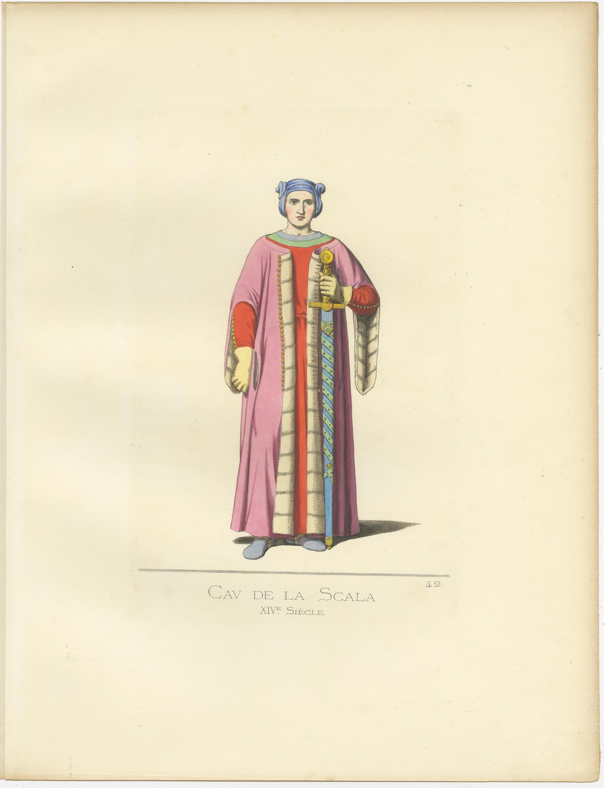 Antique Print of Cangrande I Della Scala, Italian Nobleman, by Bonnard, '1860' In Good Condition For Sale In Langweer, NL