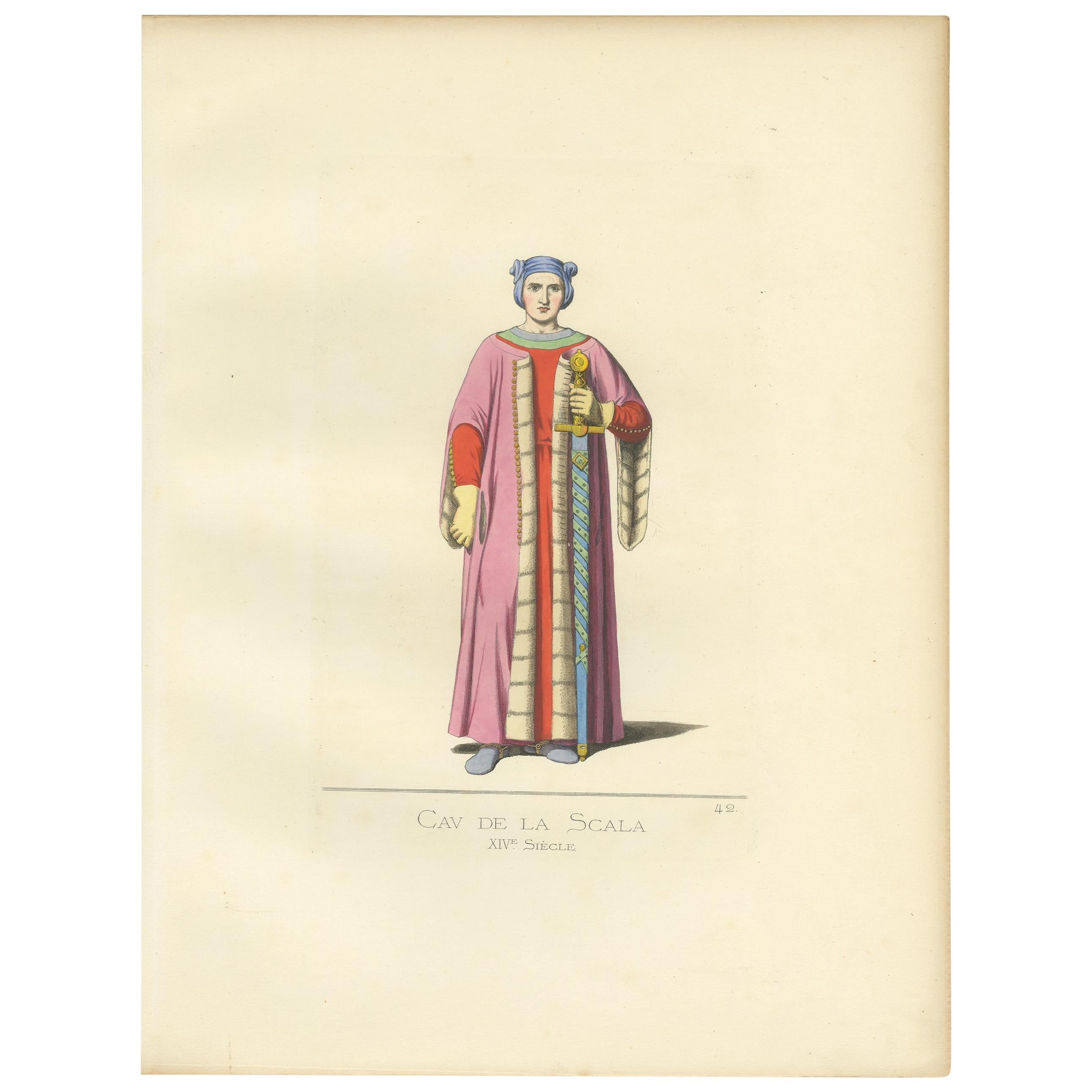Antique Print of Cangrande I Della Scala, Italian Nobleman, by Bonnard, '1860' For Sale