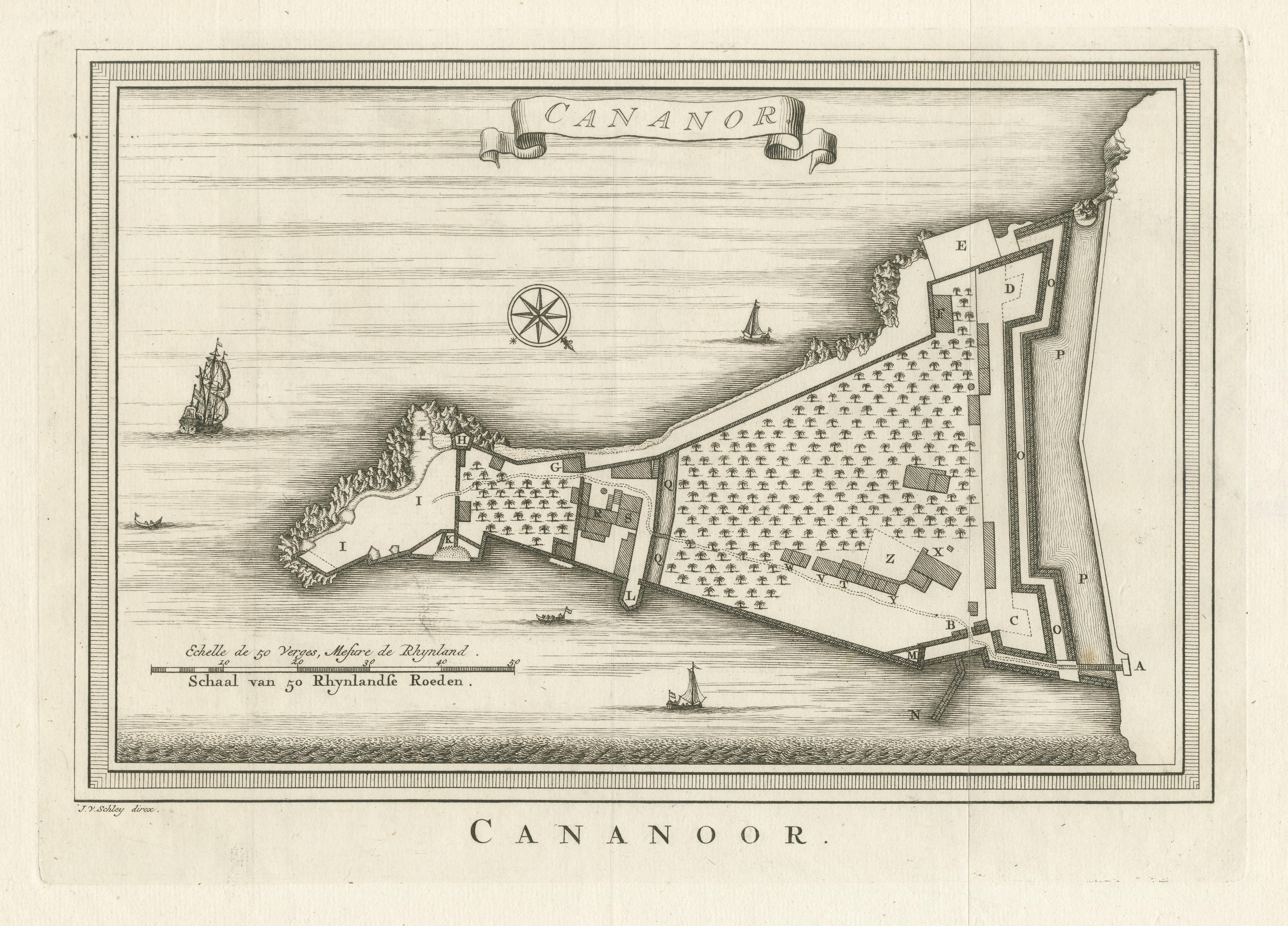 Antique Print of Cannanore Fort, Kerala, India In Good Condition For Sale In Langweer, NL