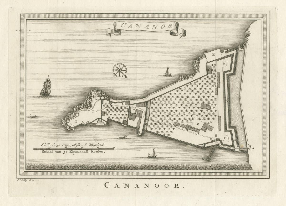 Antique Print of Cannanore Fort, Kerala, India