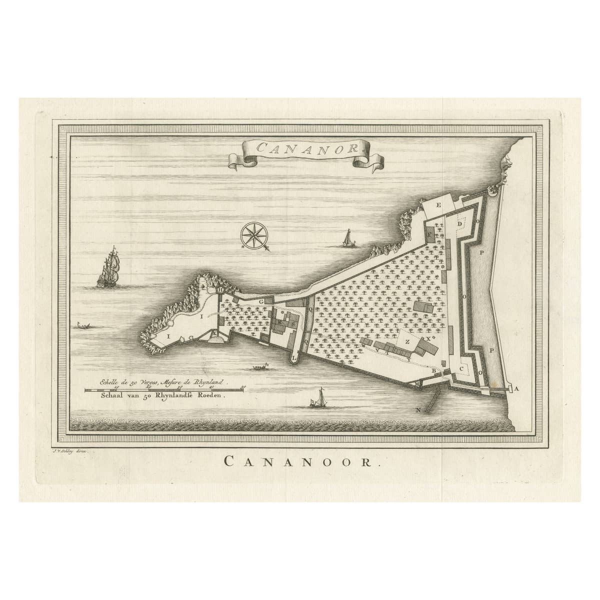 Antique Print of Cannanore Fort, Kerala, India