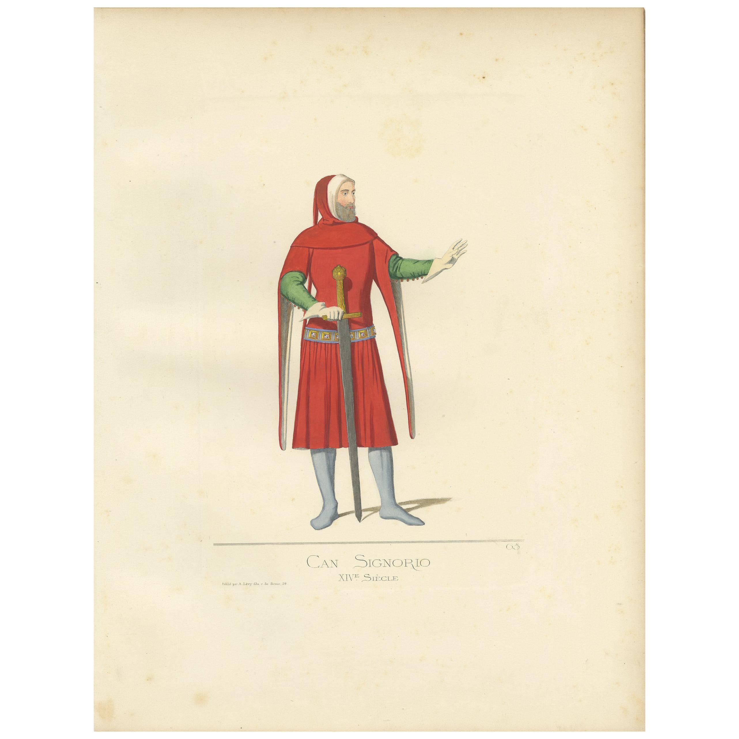 Antique Print of Cansignorio Della Scala, Lord of Verona, Italy by Bonnard, 1860
