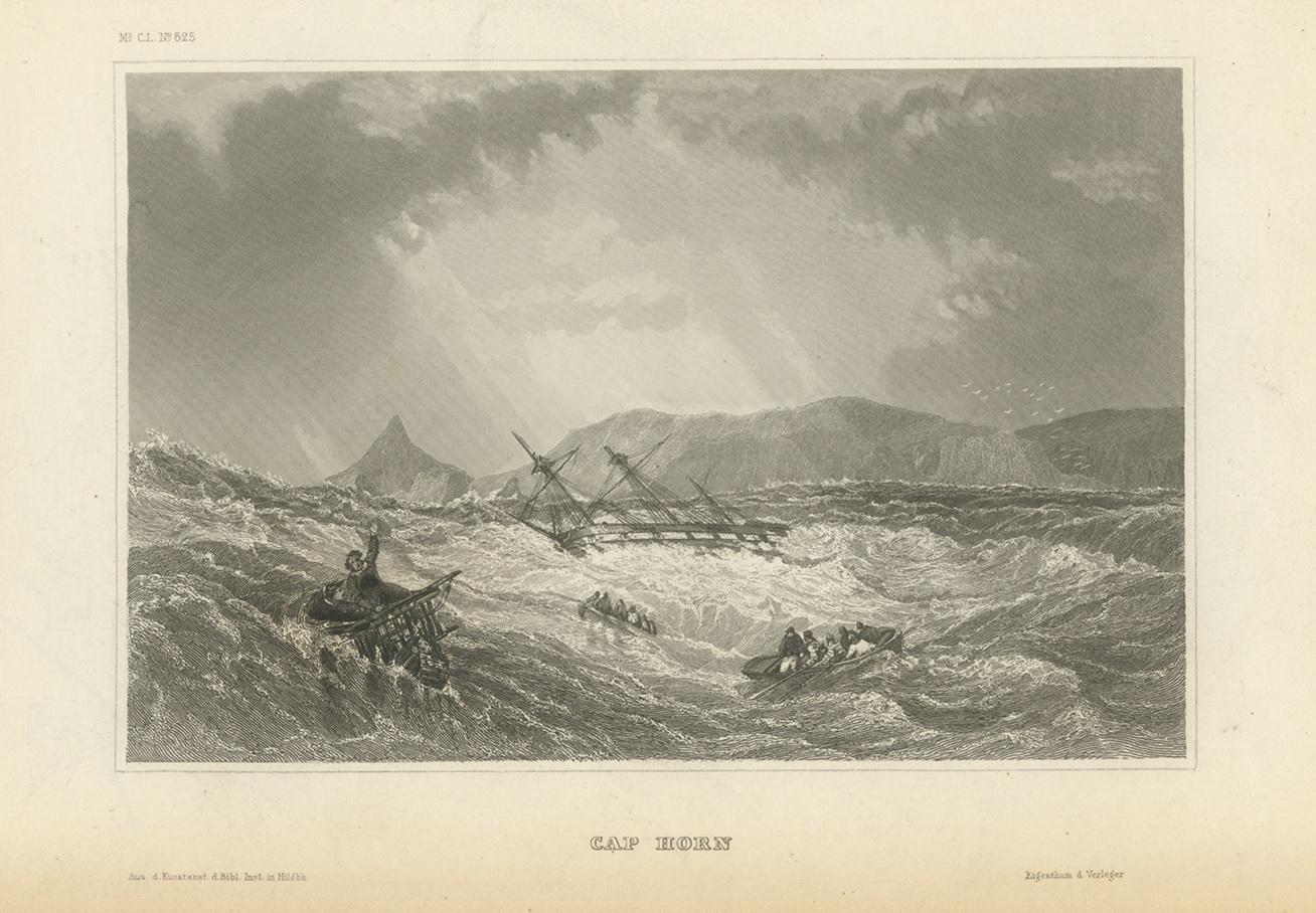 Antique Print of Cape Horn, Tierra Del Fuego Archipelago of Southern Chile In Good Condition For Sale In Langweer, NL