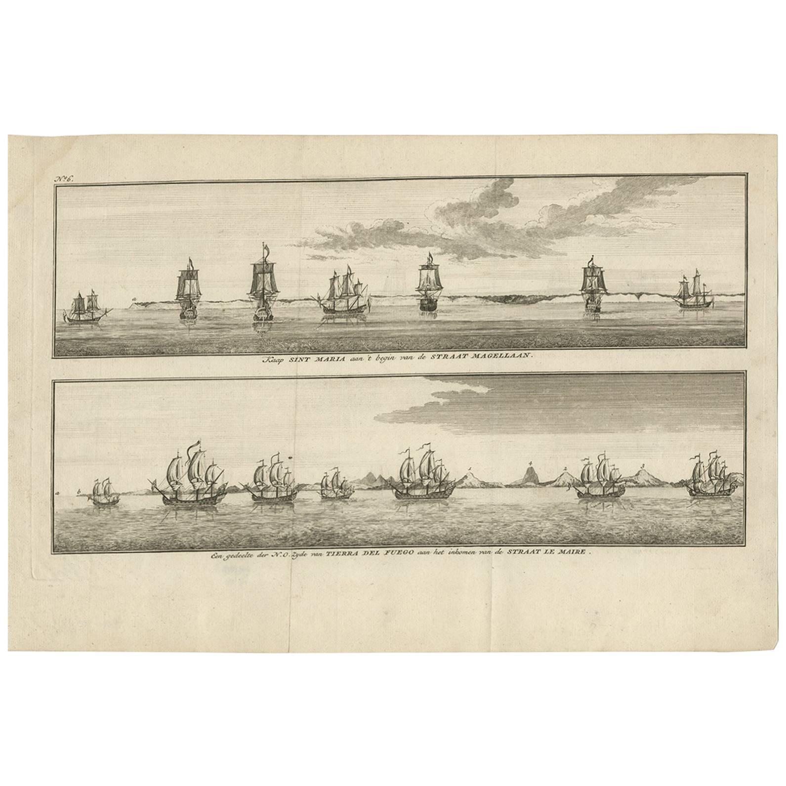 Antiker antiker Druck des Kapes Saint Maria und Tierra del Fuego „Argentino“ von Anson