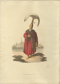 Antique Print of Capidgi Bachi Officer, the Military Costume of Turkey , 1818