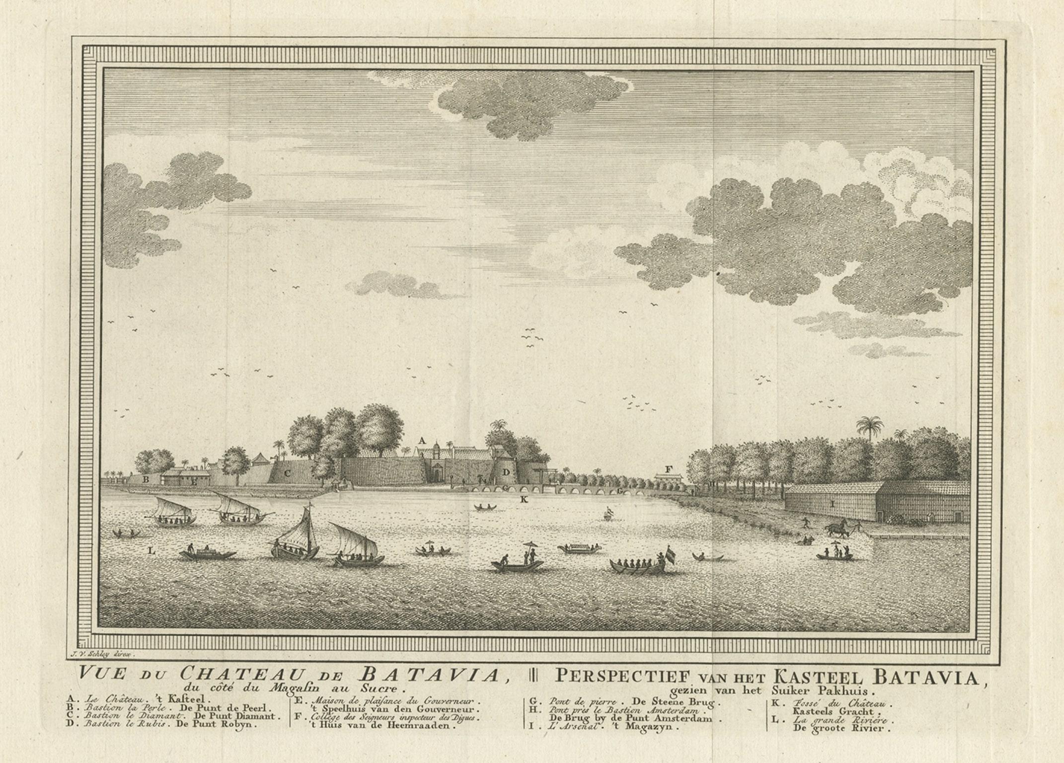 Impression ancienne de la capitale de Batavia dans les Indes orientales néerlandaises « Indonésie », vers 1752 en vente