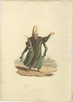 Antique Print of Capitan Pacha, Hand-Colored Aquatint, 1818