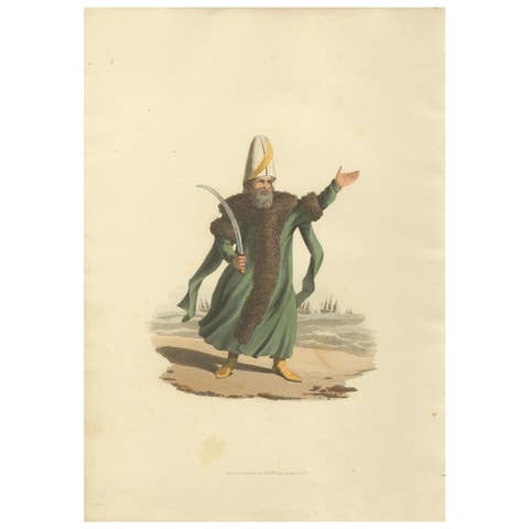 Antique Print of Capitan Pacha, Hand-Colored Aquatint, 1818