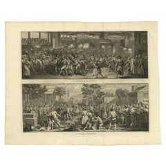 Antiker antiker Druck des Karnevals der Türken und der Feier von Hussein, ca. 1730