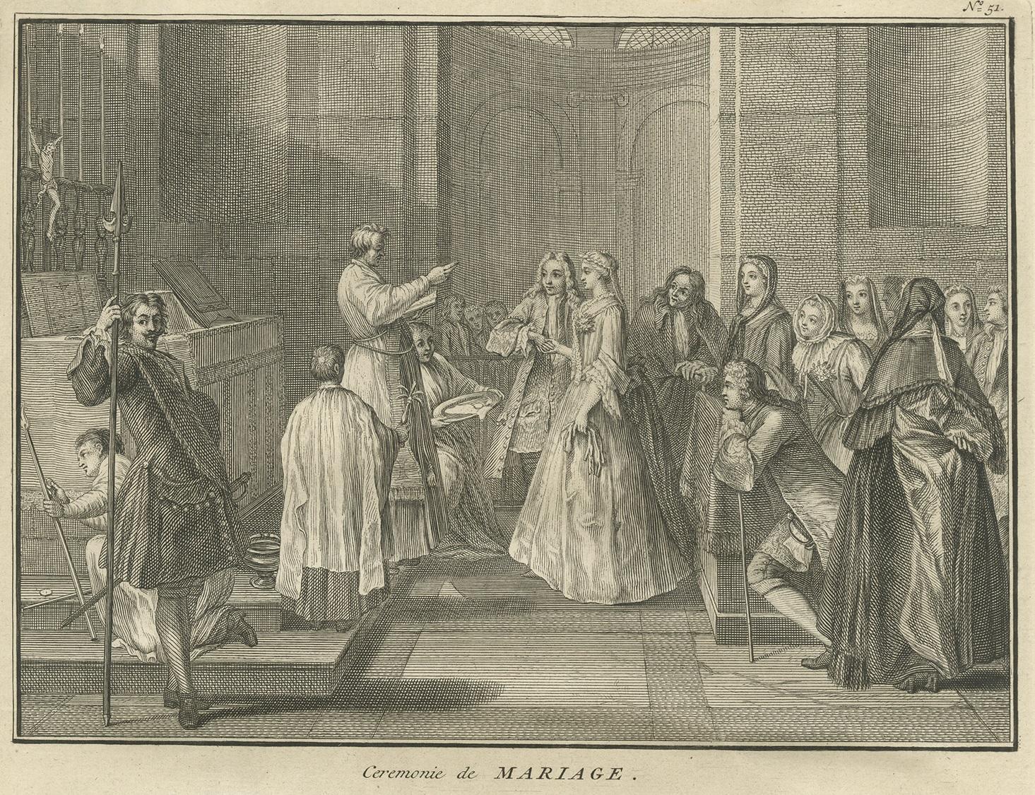 French Antique Print of Catholic Ceremonies ‘Marriage & Nuptiual Benediction’ by Picart For Sale