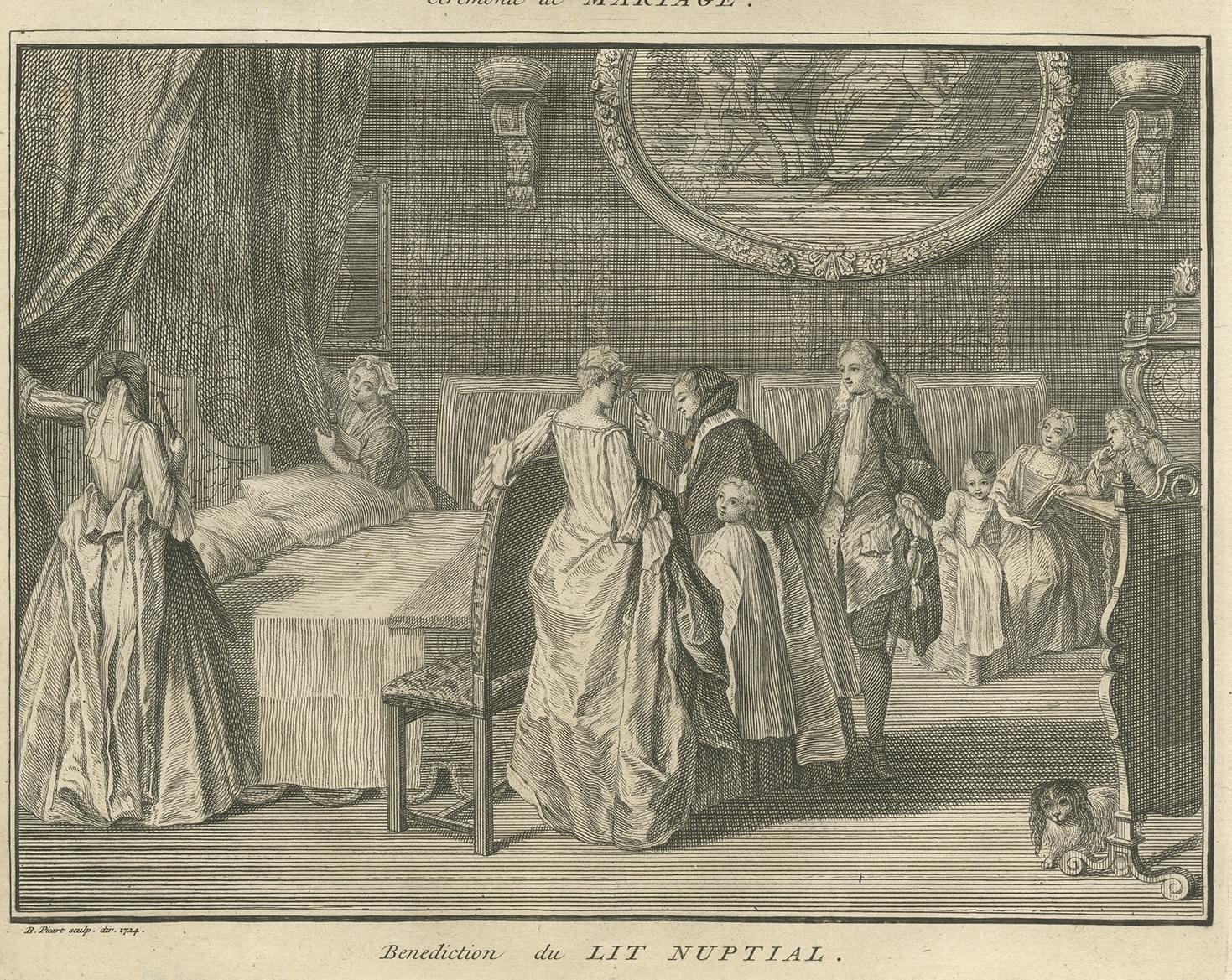 Antique Print of Catholic Ceremonies ‘Marriage & Nuptiual Benediction’ by Picart In Good Condition For Sale In Langweer, NL