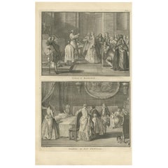 Antiker antiker Druck von katholischen Zeremonien, Hochzeits- und Heiratsabschluss, Gebet von Picart