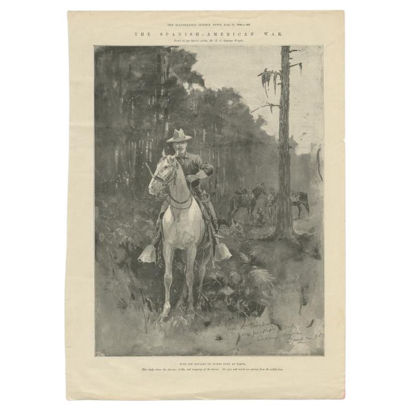Antique Print of Cavalry at Tampa by London News, 1898