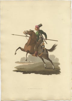 Antique Print of Turkish Cavalry Costume, Hand-Colored Aquatint, 1818