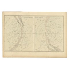Antique Print of Celestial Hemispheres, 1854