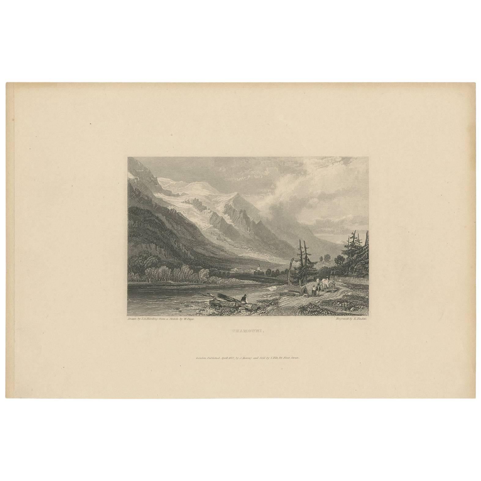 Antique Print of Chamounix, France by E. Finden, circa 1836