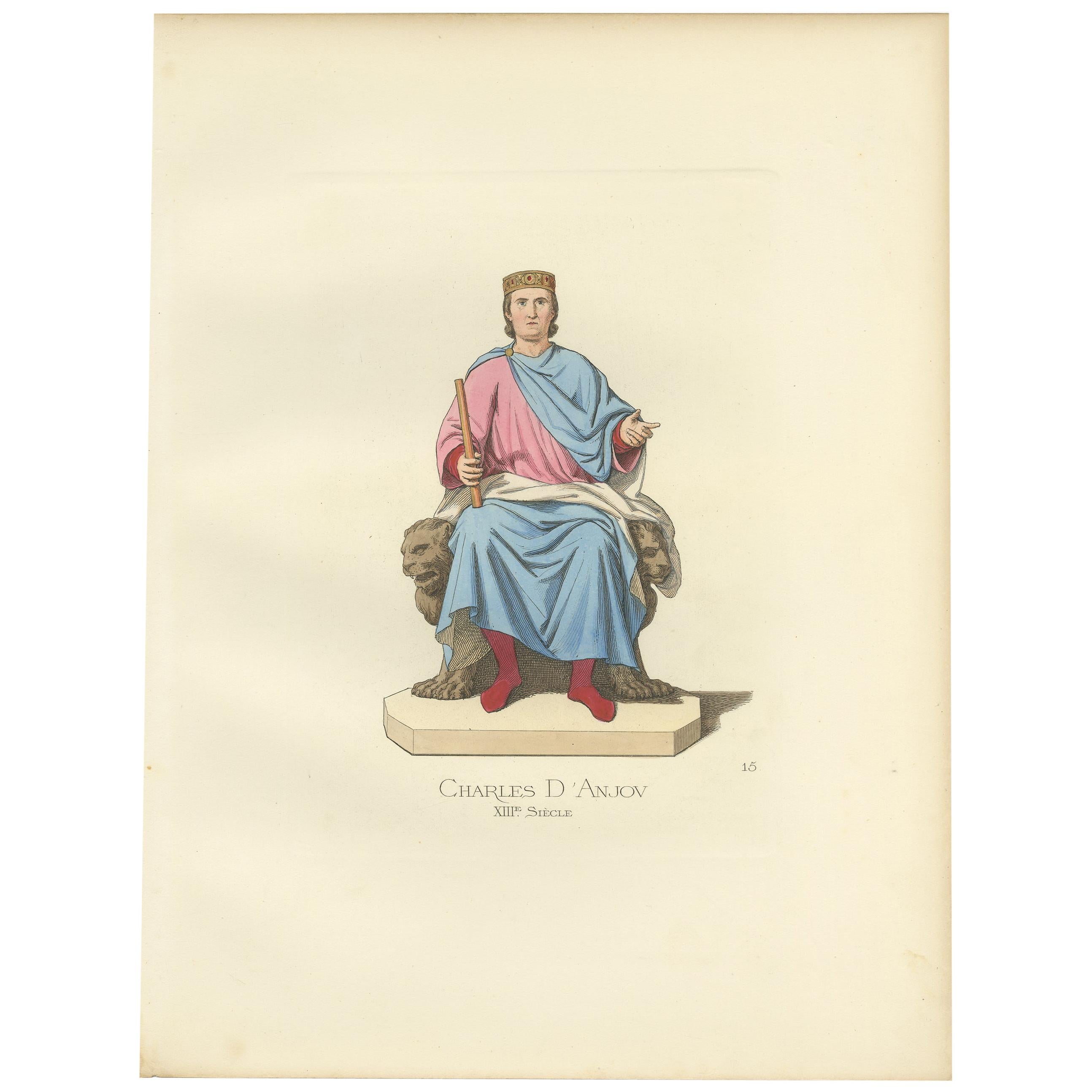 Antique Print of Charles of Anjou, King of Sicily, by Bonnard, 1860