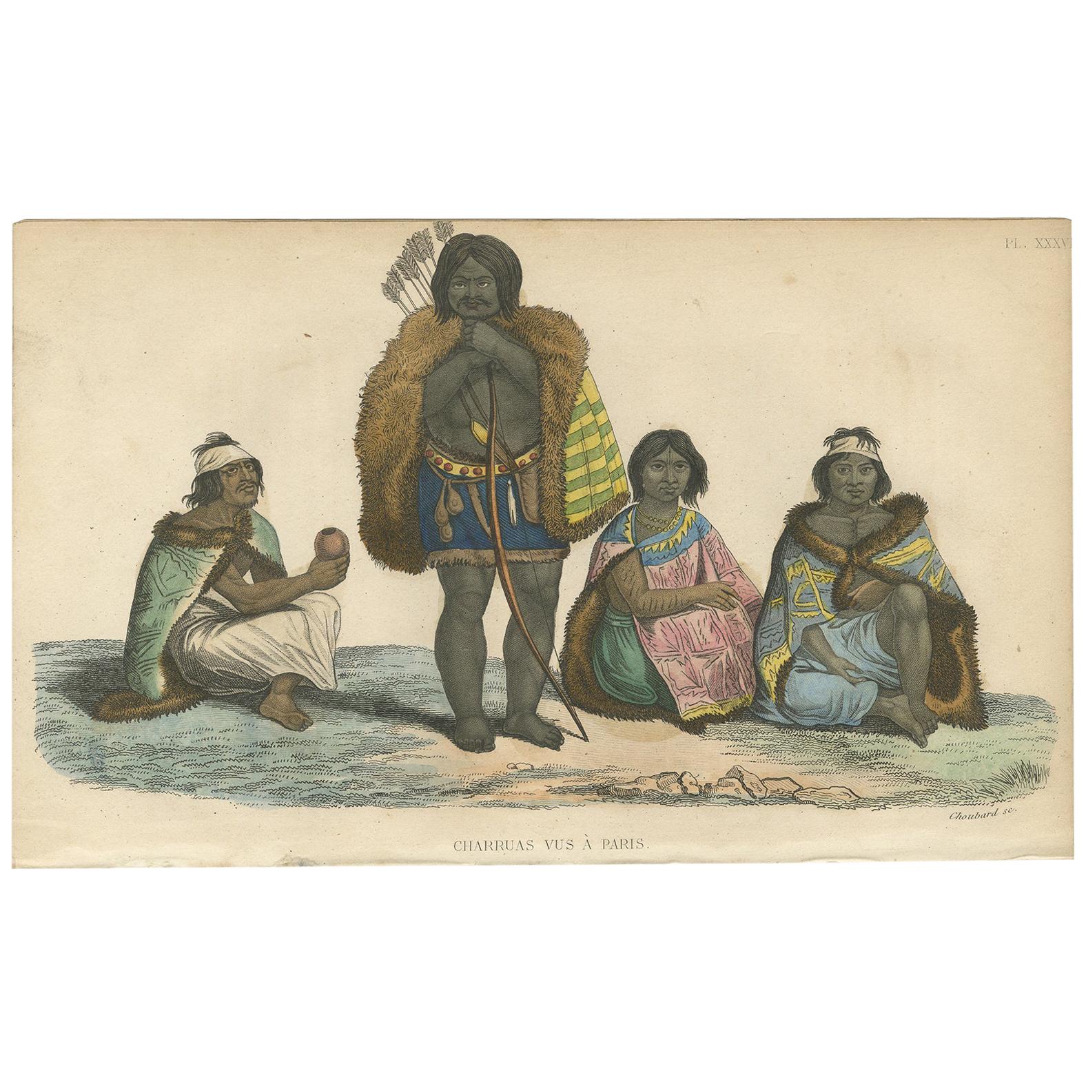 Gravure ancienne du peuple de Charrúa par Prichard, '1843'.