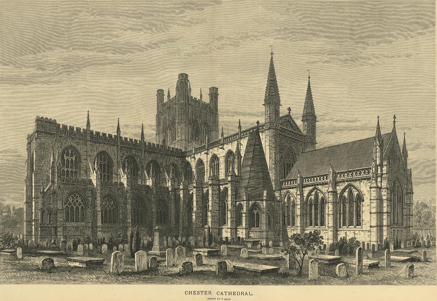 Antique Print of Chester Cathedral from the Illustrated London News, 1881 In Good Condition For Sale In Langweer, NL