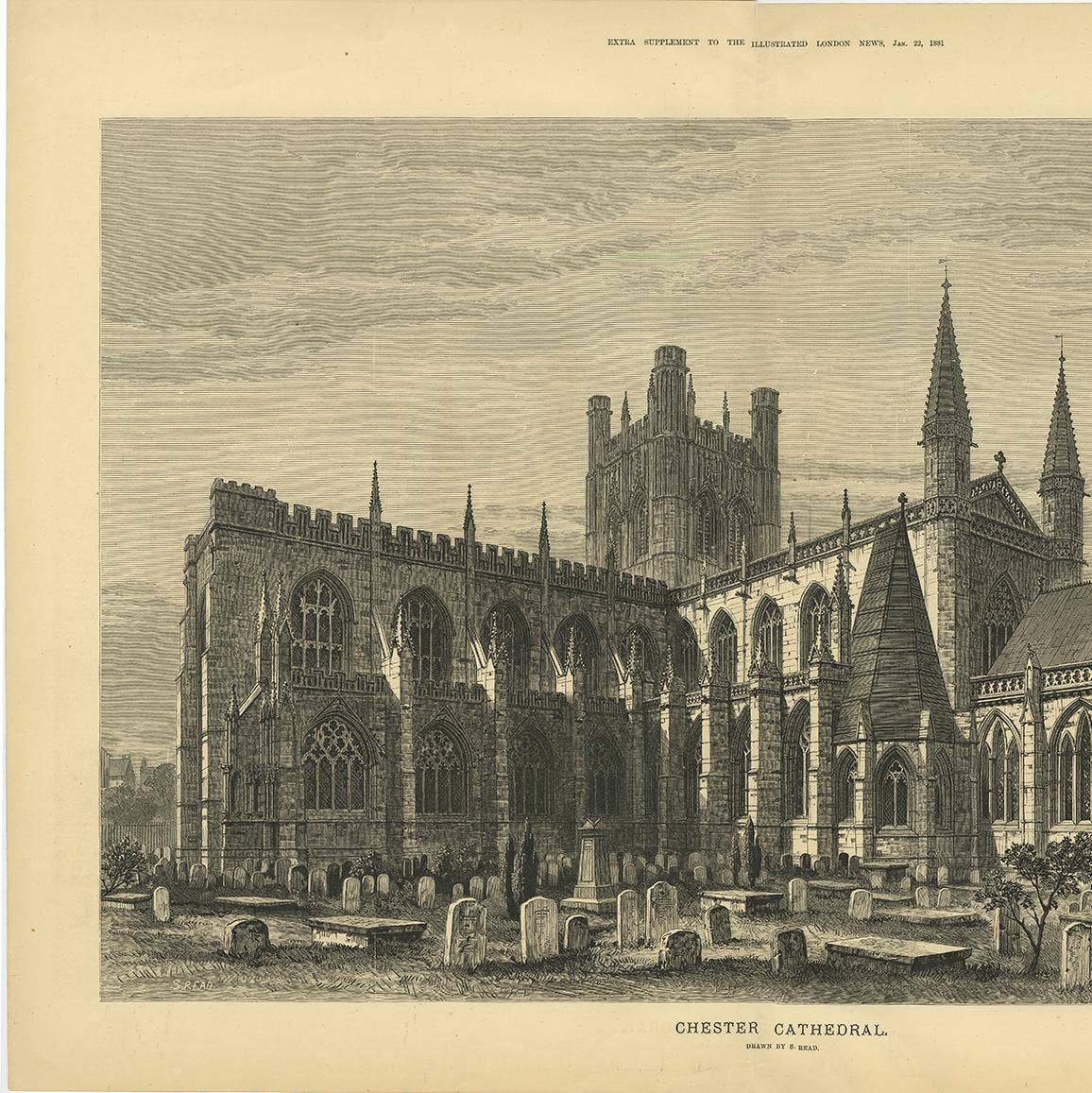 Antique Print of Chester Cathedral from the Illustrated London News, 1881