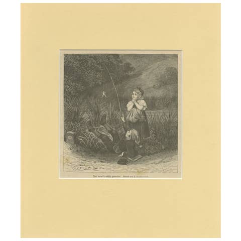 Antique Print of Children Accidentally Catching a Frog, circa 1900