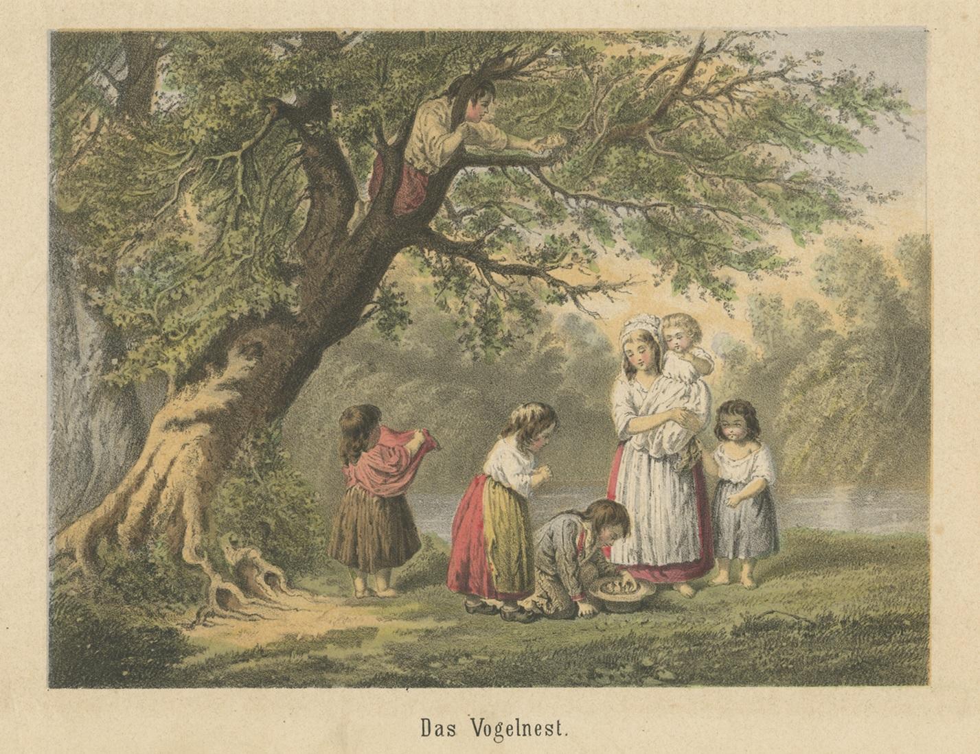 Antique Print of Children finding a Bird's Nest In Fair Condition For Sale In Langweer, NL