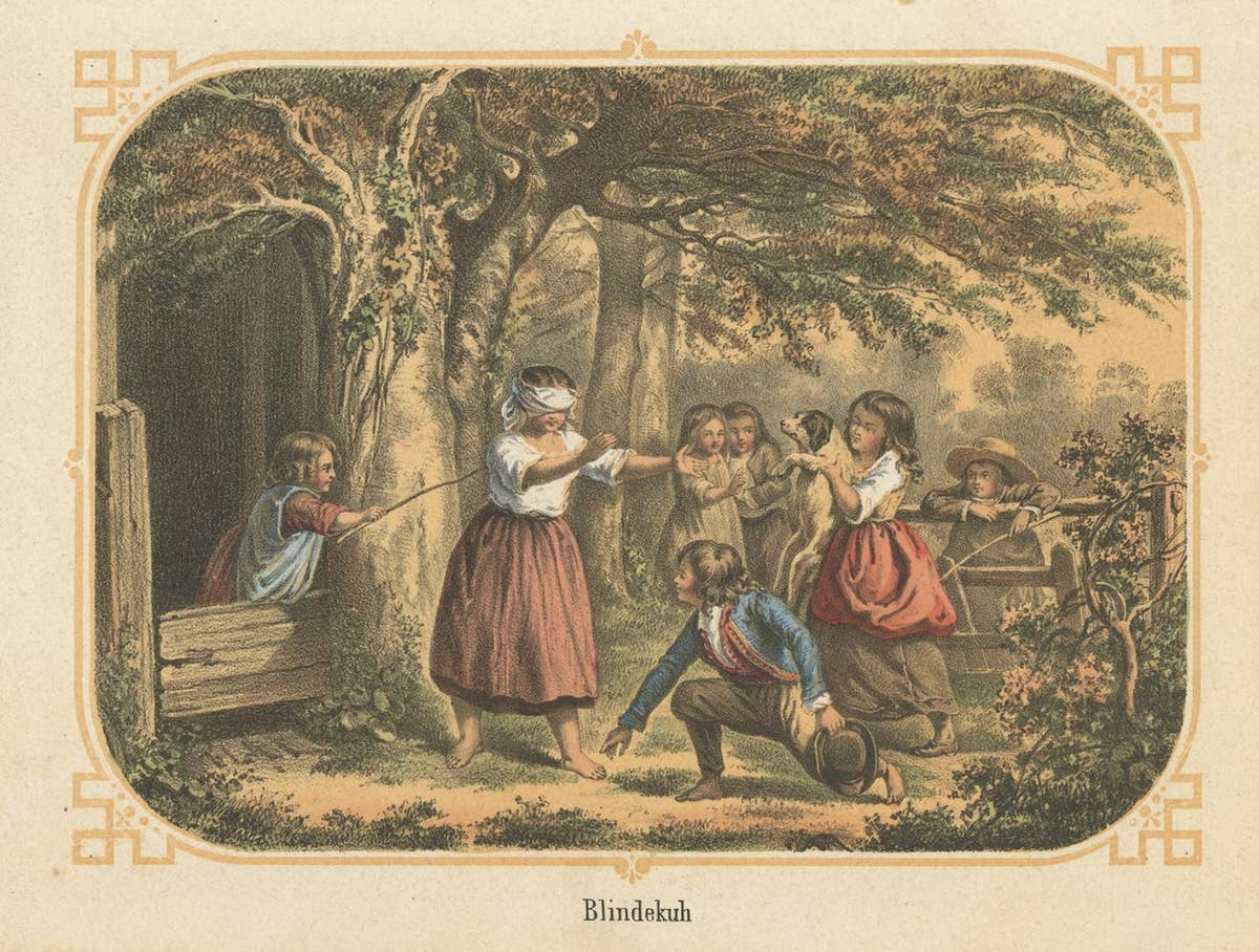 Antique Print of Children Playing a Blindfold Game