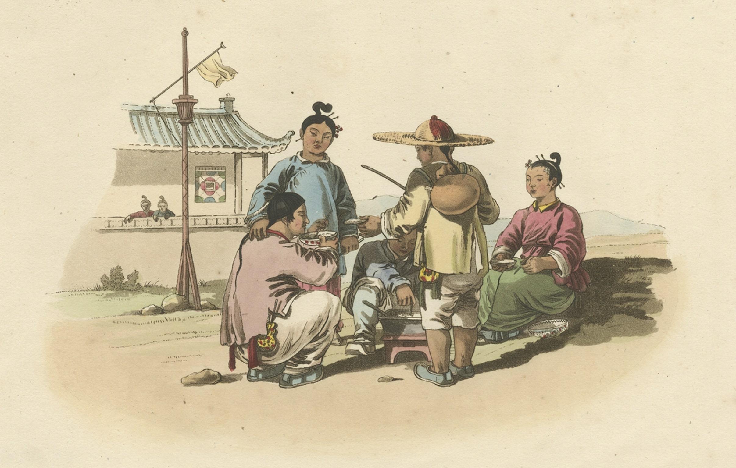 Paper Antique Print of Chinese Children Having Their Meal, c.1820 For Sale