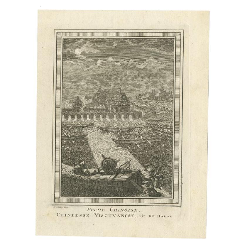 Impression ancienne des méthodes de pêche chinoises, 1749 en vente