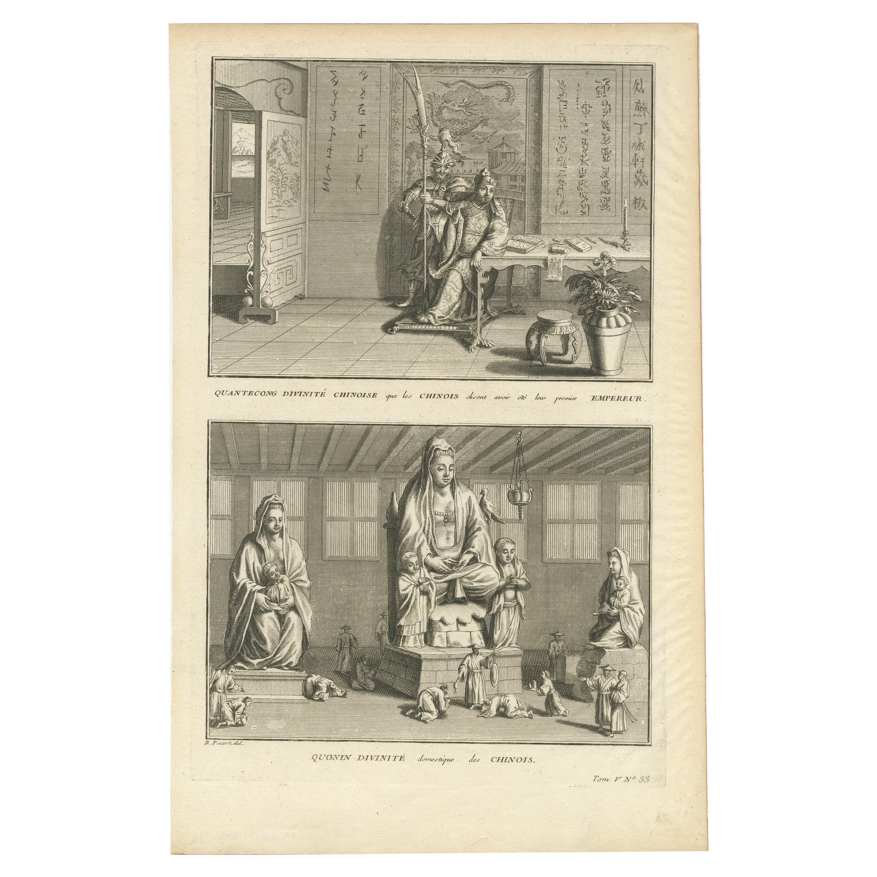 Antique Print of Chinese Gods by Picart, 'c.1740'