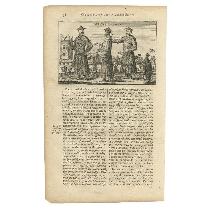 Antique Print of Chinese Men by Nieuhof, 1665 For Sale