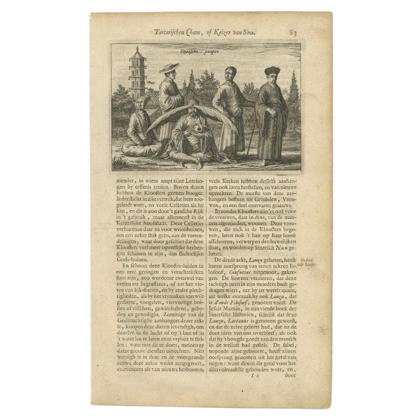 Impression ancienne de moines chinoises par Nieuhof, 1665