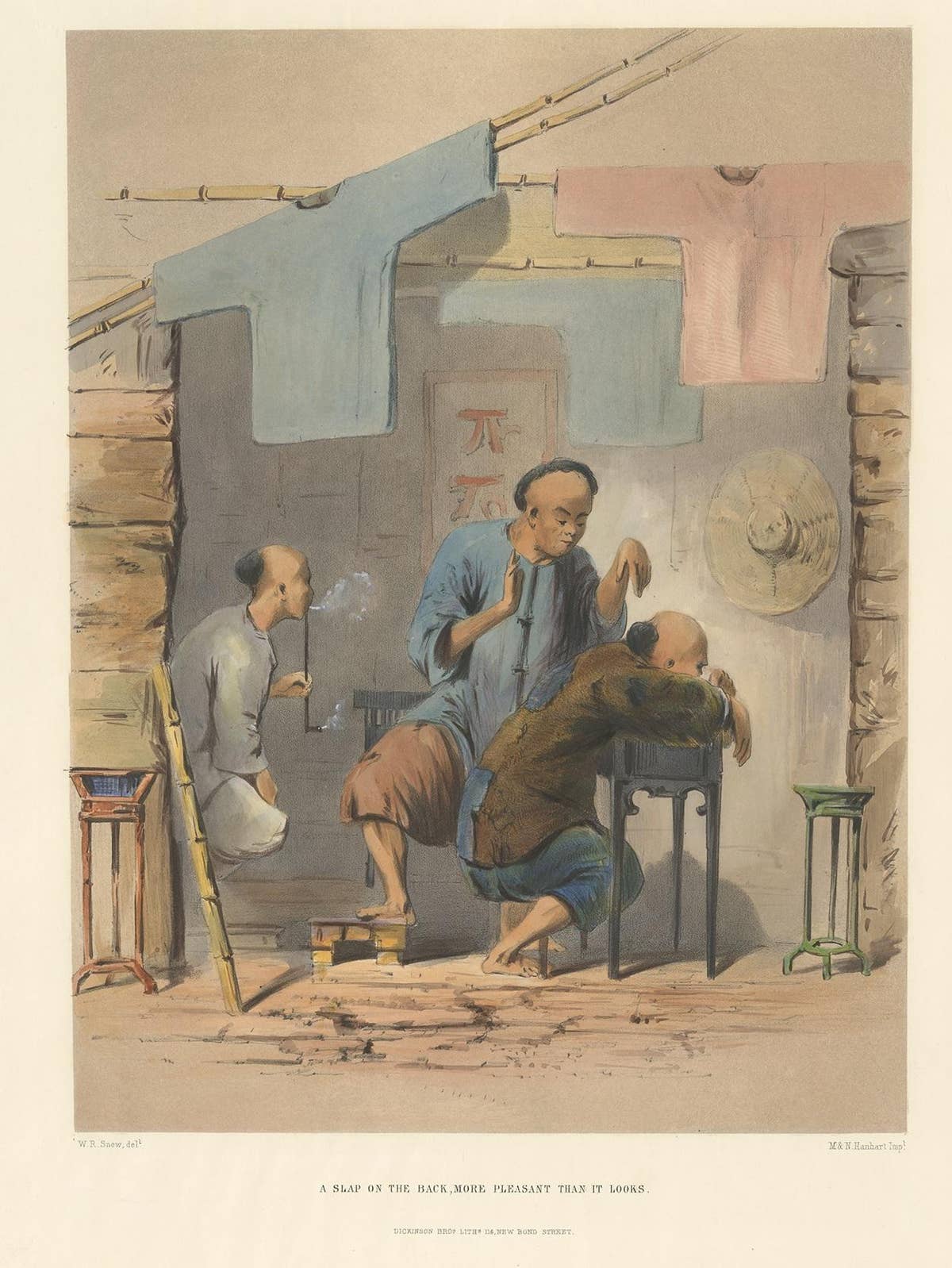 Antique Print of Chinese Opium Smokers by W.R. Snow, circa 1860