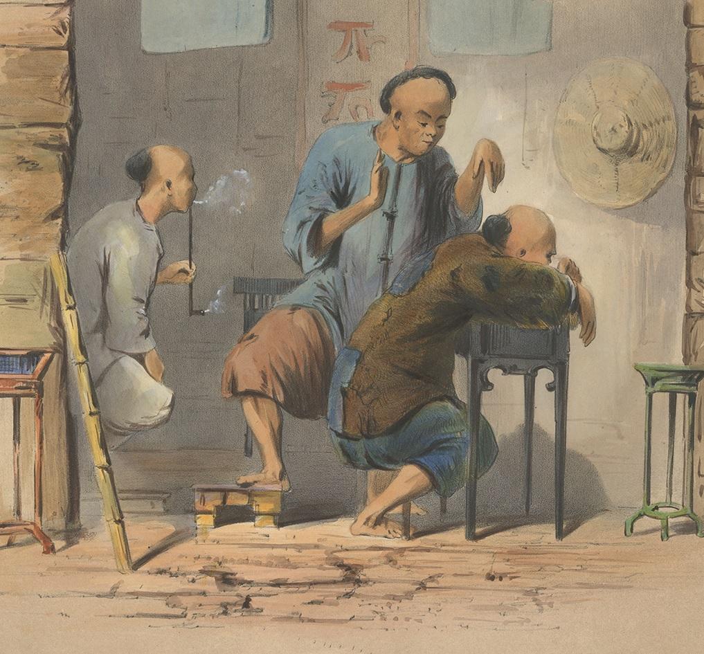 19th Century Antique Print of Chinese Opium Smokers by W.R. Snow, circa 1860 For Sale