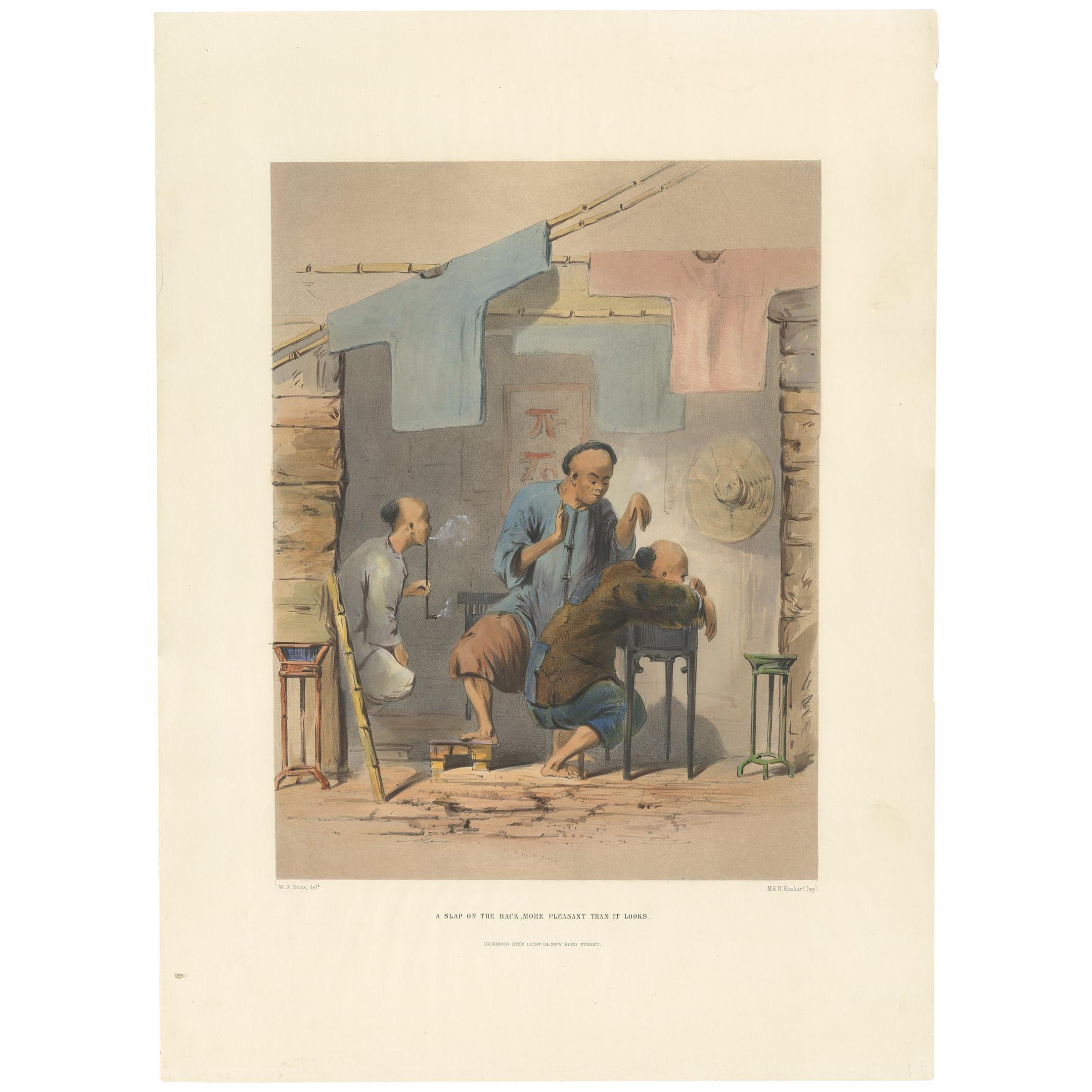 Antique Print of Chinese Opium Smokers by W.R. Snow, circa 1860 For Sale