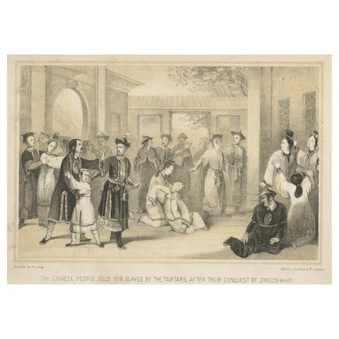 Antique Print of Chinese Slaves Sold by Tartars After Genghis Khan Victory, 1843