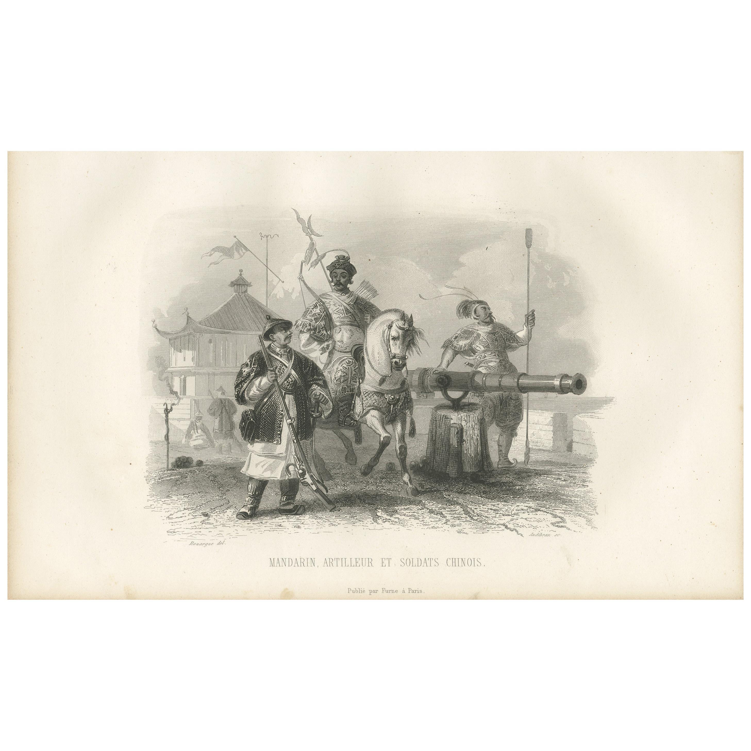 Antique Print of Chinese Soldiers by D'Urville (1853) For Sale