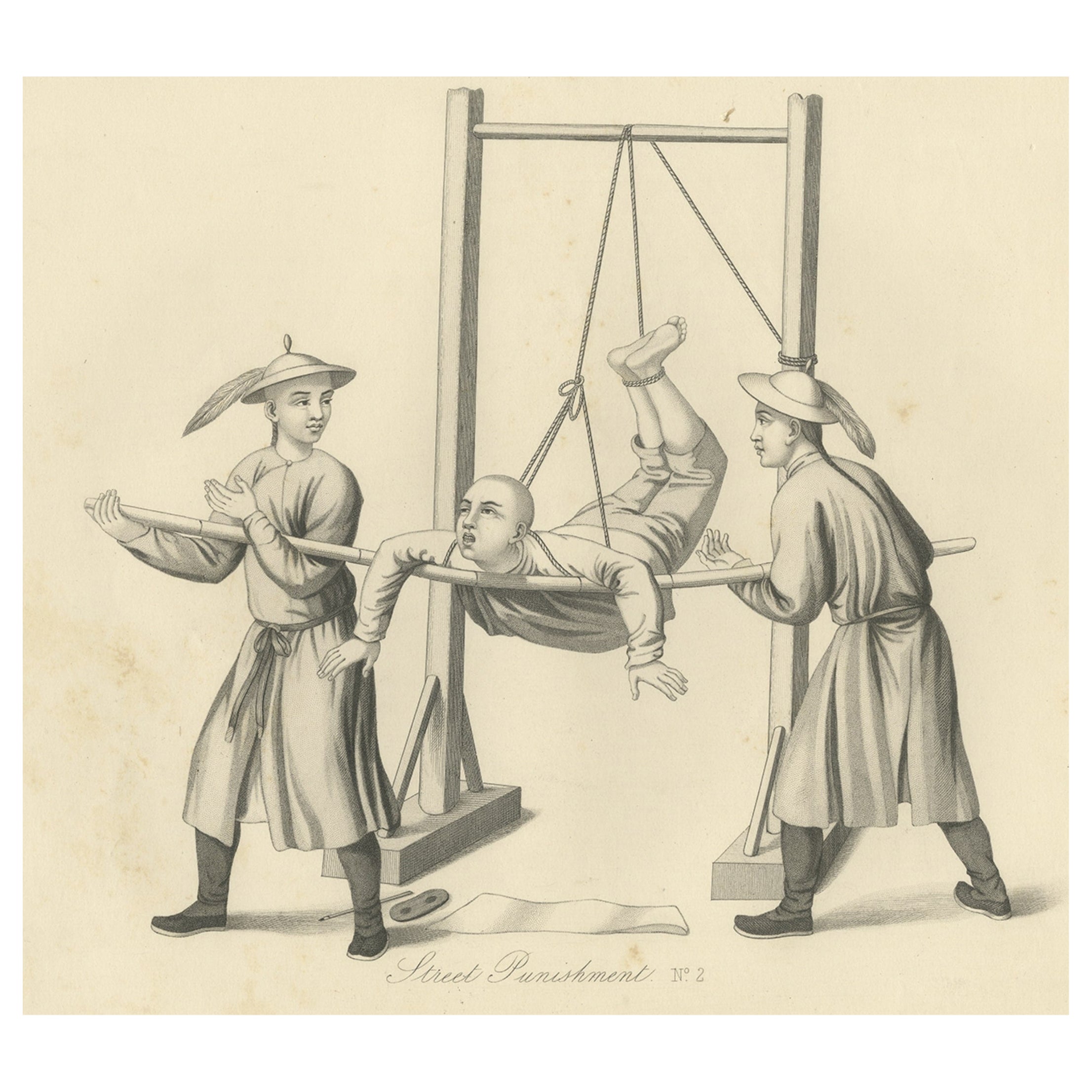 Impression ancienne de poinçons chinois sur les rues, 1859 en vente