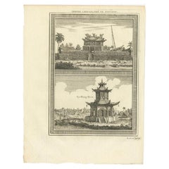 Impression ancienne de temples chinois, 1748