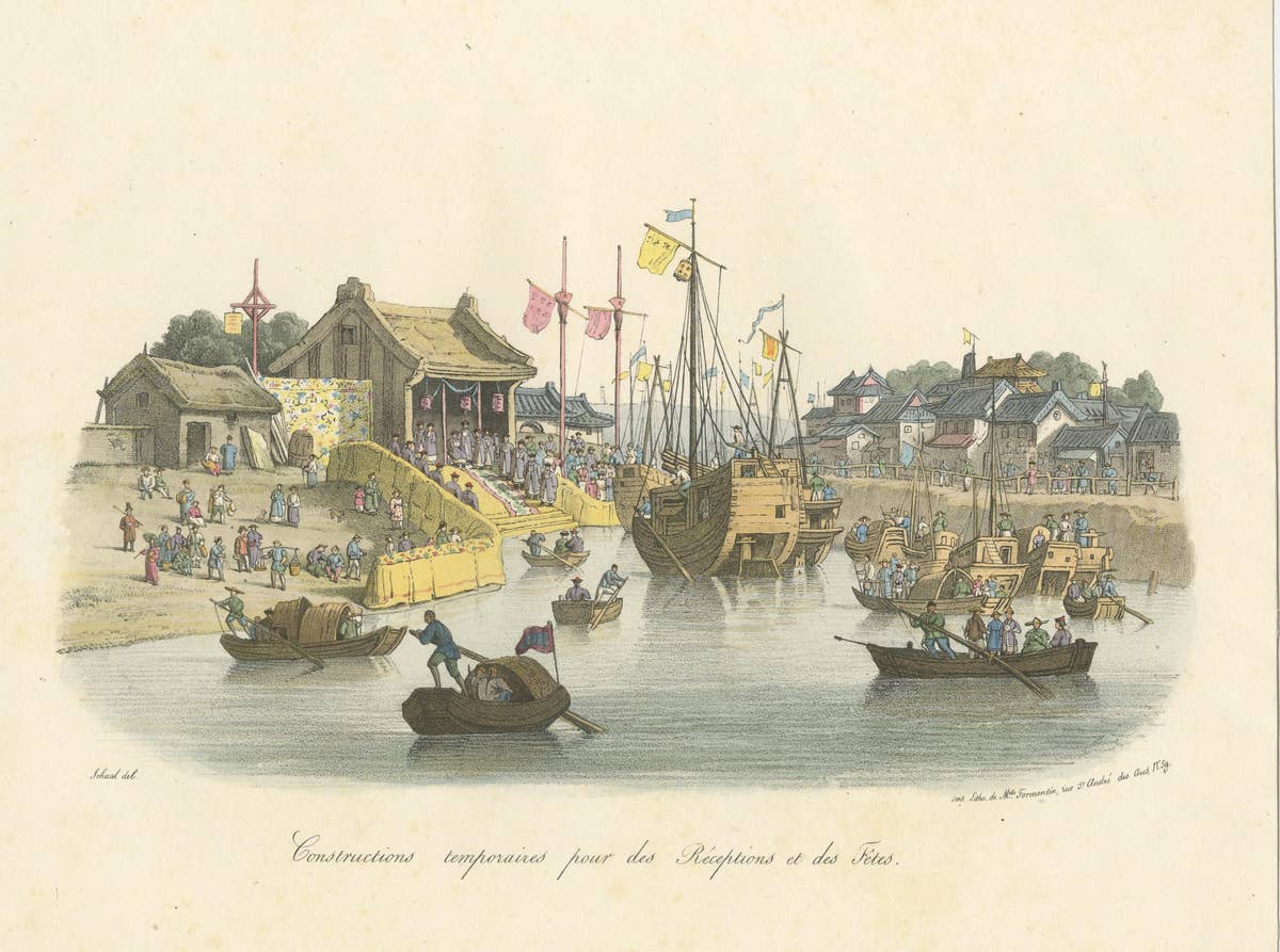 Antique Print of Chinese Temporary Buildings for Receptions and Parties