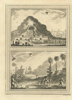 Antique Print of Chinese Tombs and Chinese Farmers by Chedel '1748'