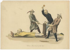 Antique Print of Chinese Torture or Punishment of the Rack, 1859