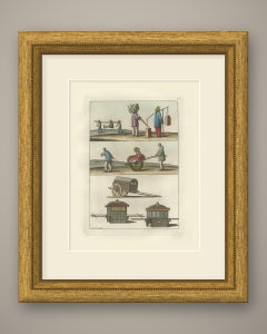 Antique Print of Chinese Transport, Sedan Chairs and a Wheelbarrow, 1815