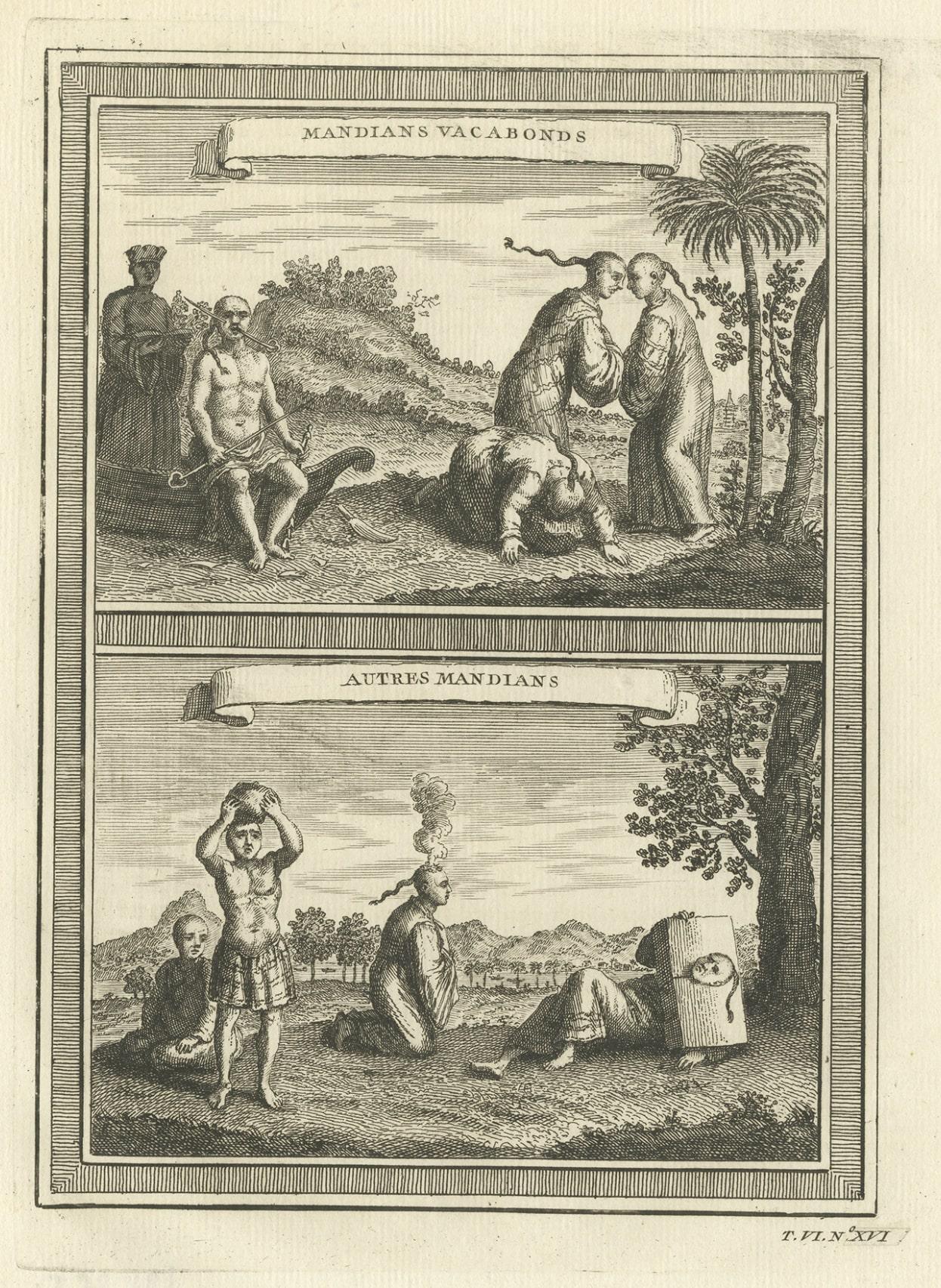 Papier Impression ancienne de vagabonds chinois, 1748 en vente