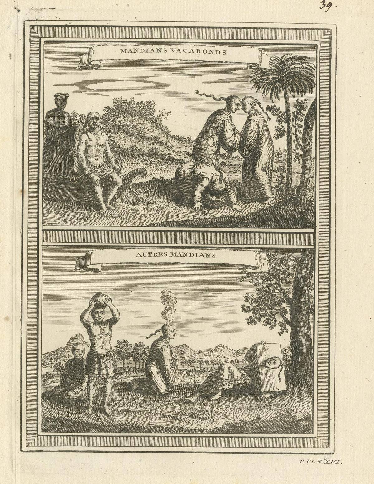Antique Print of Chinese Vagabonds by Prévost, 1748