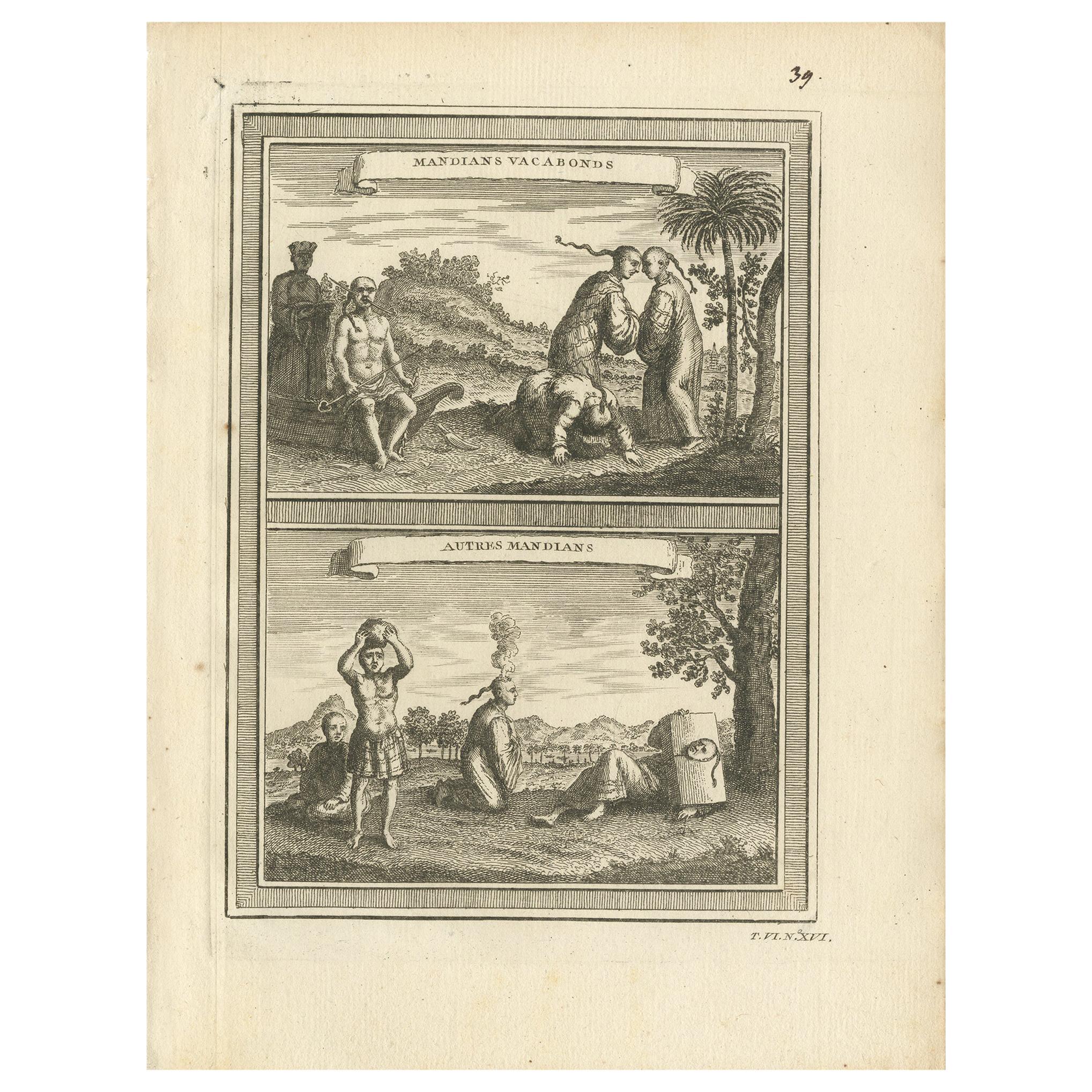 Antiker Druck von chinesischen Vagabunden von Prévost:: 1748