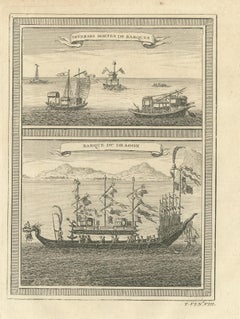 Antique Print of Chinese Vessels, 1748